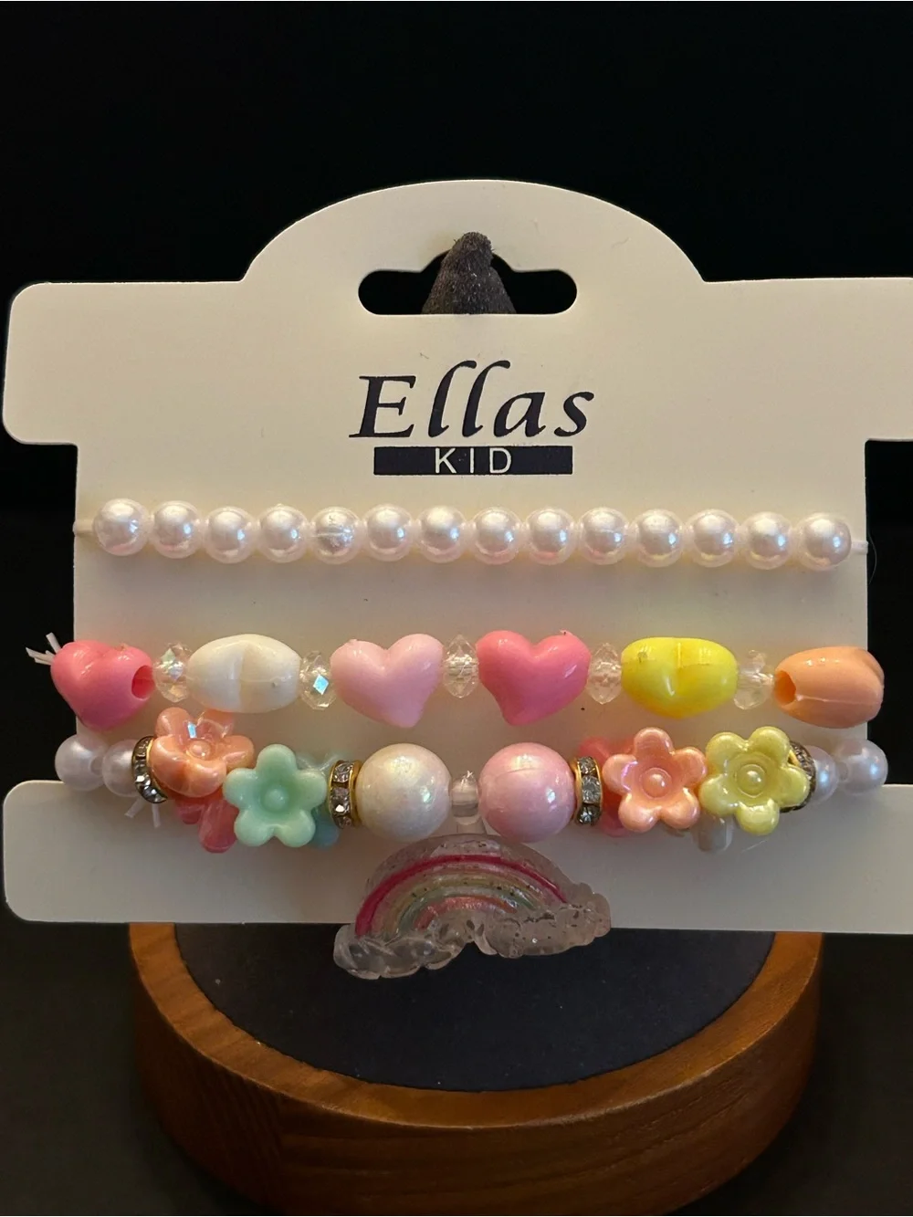 Kids Pastel Rainbow 🌈 Heart & Flower w/Charm Bracelet Set of Three - Multicolor